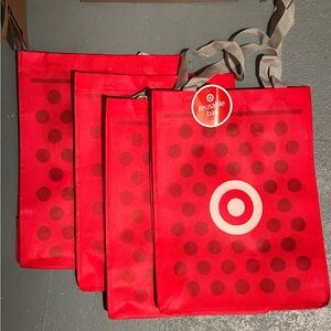 4 Target reUSABLE bags Washable medium.  Tote. Red and white. NEW